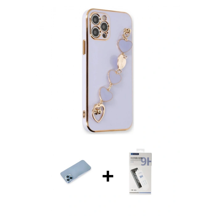 MARSİLYAN™- iPhone 12 Pro Max Kılıf Nova Işık Prime - Şeffaf Uv Polymer Nano Ekran Koruyucu + Shine Kamera Lens Koruma Cam - MI