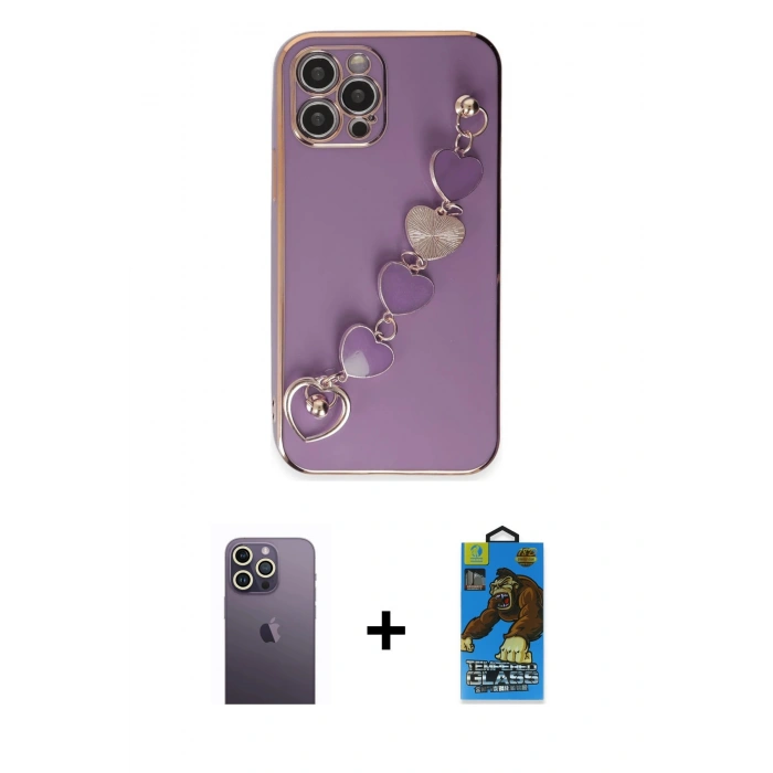 MARSİLYAN™- iPhone 12 Pro Max Kılıf Nova Işık Prime - Siyah 18D Cam Ekran Koruyucu + Neon Fosforlu Kamera Lens - BZ