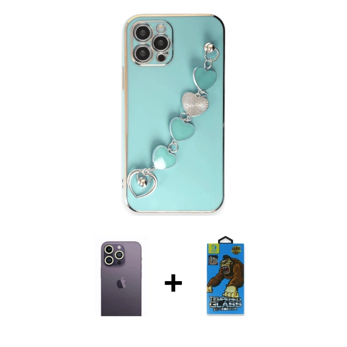 MARSİLYAN™- iPhone 12 Pro Max Kılıf Nova Işık Prime - Siyah 18D Cam Ekran Koruyucu + Neon Fosforlu Kamera Lens - BZ