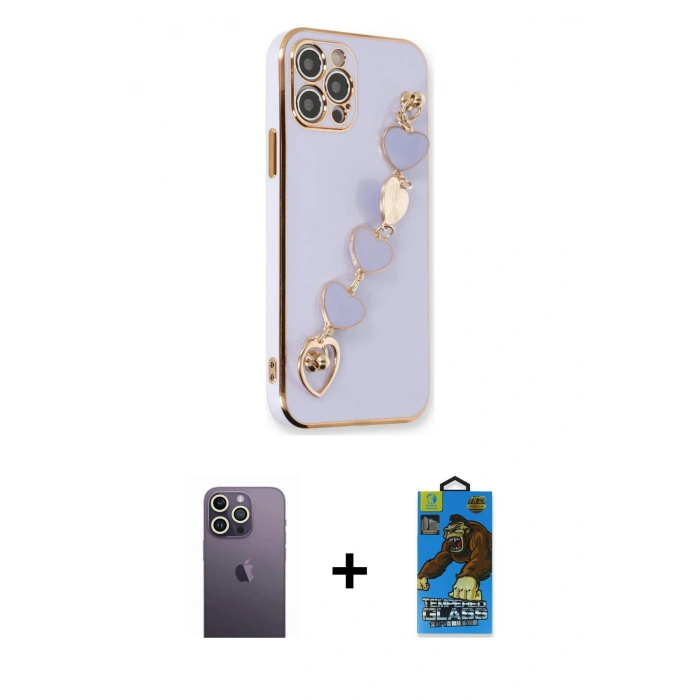 MARSİLYAN™- iPhone 12 Pro Max Kılıf Nova Işık Prime - Siyah 18D Cam Ekran Koruyucu + Neon Fosforlu Kamera Lens - BZ