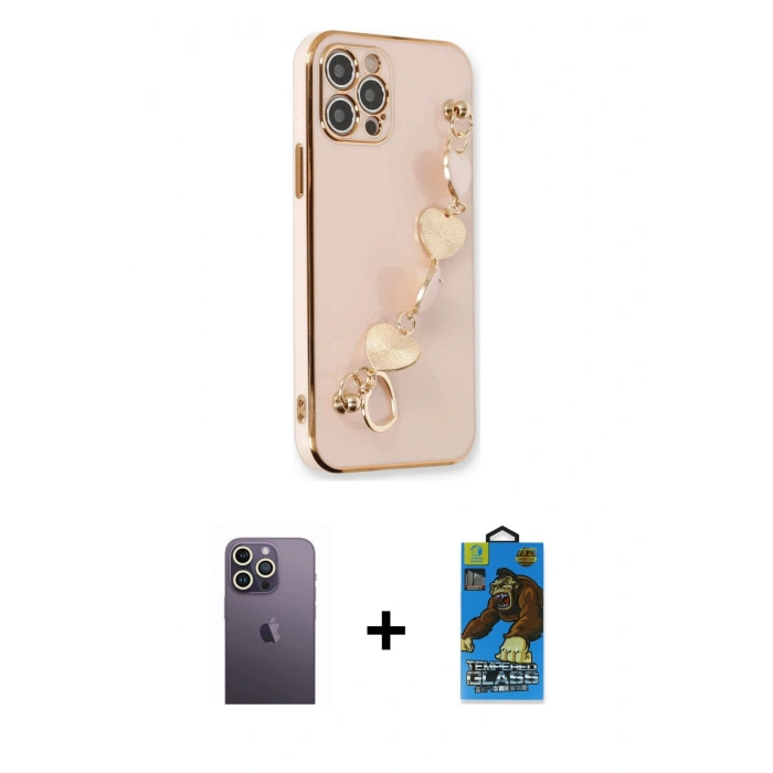 MARSİLYAN™- iPhone 12 Pro Max Kılıf Nova Işık Prime - Siyah 18D Cam Ekran Koruyucu + Neon Fosforlu Kamera Lens - BZ