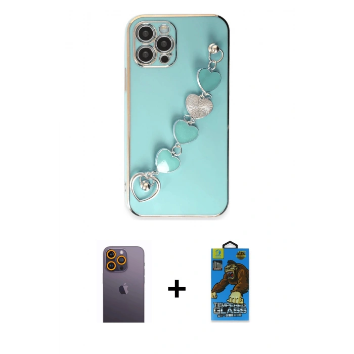 MARSİLYAN™- iPhone 12 Pro Max Kılıf Nova Işık Prime - Siyah 18D Cam Ekran Koruyucu + Neon Fosforlu Kamera Lens - SI