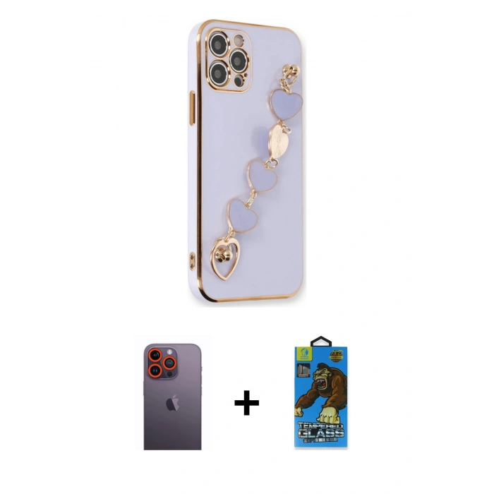 MARSİLYAN™- iPhone 12 Pro Max Kılıf Nova Işık Prime - Siyah 18D Cam Ekran Koruyucu + Neon Fosforlu Kamera Lens - TU