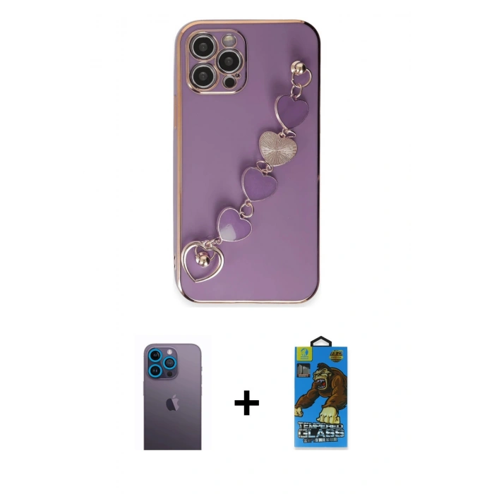 MARSİLYAN™- iPhone 12 Pro Max Kılıf Nova Işık Prime - Siyah 18D Cam Ekran Koruyucu + Neon Fosforlu Kamera Lens - MI