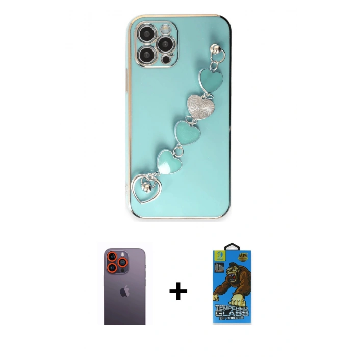 MARSİLYAN™- iPhone 12 Pro Max Kılıf Nova Işık Prime - Siyah 18D Cam Ekran Koruyucu + Neon Fosforlu Kamera Lens - TU