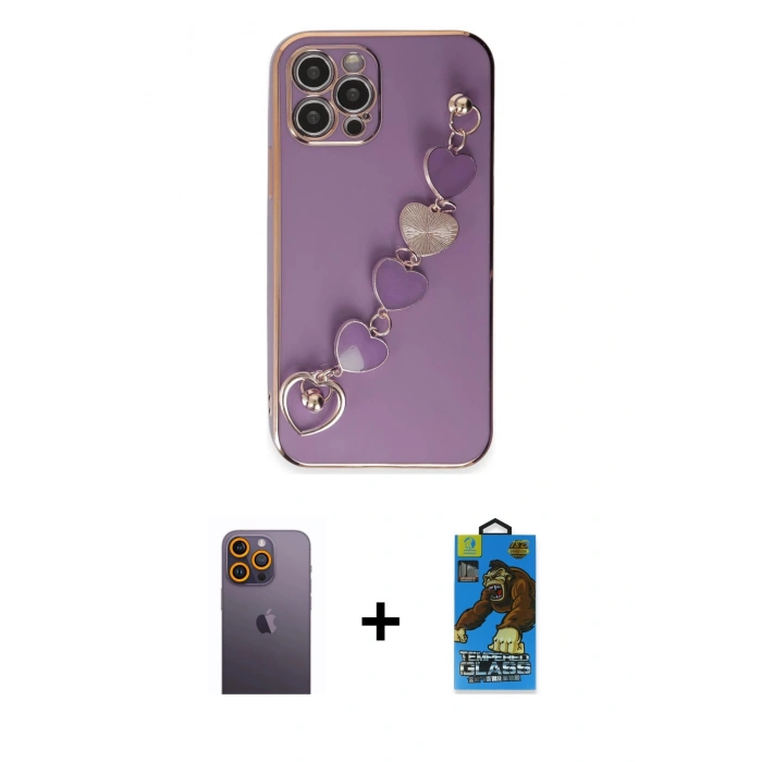MARSİLYAN™- iPhone 12 Pro Max Kılıf Nova Işık Prime - Siyah 18D Cam Ekran Koruyucu + Neon Fosforlu Kamera Lens - SI