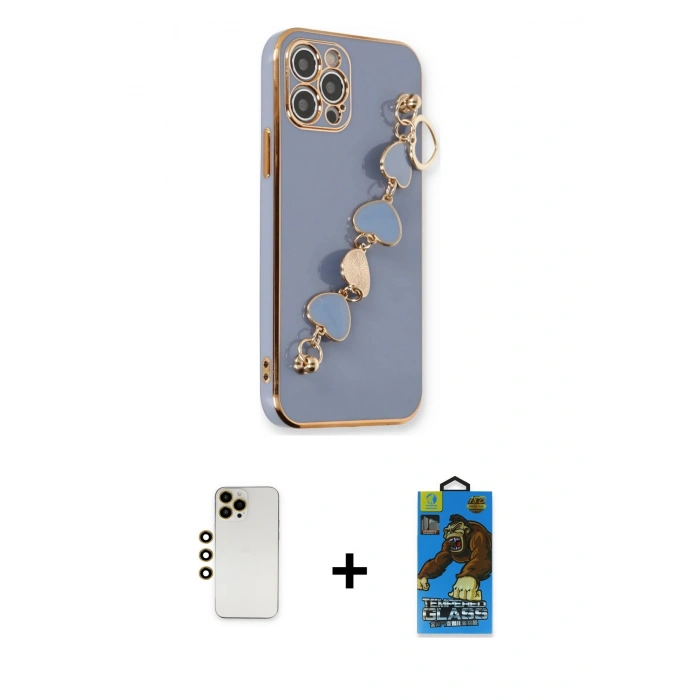 MARSİLYAN™- iPhone 12 Pro Max Kılıf Nova Işık Prime - Siyah 18D Cam Ekran Koruyucu + Shine Kamera Lens - GD