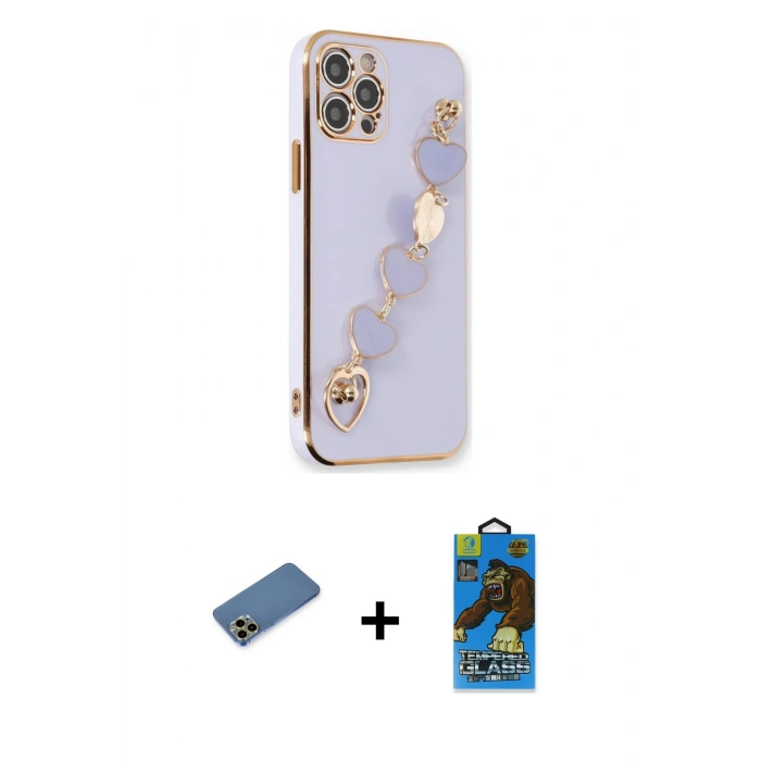 MARSİLYAN™- iPhone 12 Pro Max Kılıf Nova Işık Prime - Siyah 18D Cam Ekran Koruyucu + Shine Kamera Lens Koruma Cam - GD