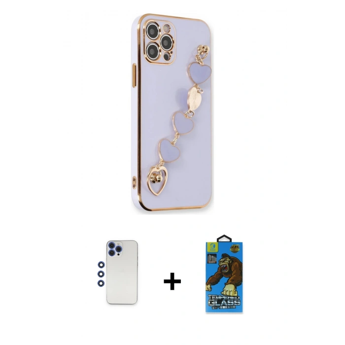 MARSİLYAN™- iPhone 12 Pro Max Kılıf Nova Işık Prime - Siyah 18D Cam Ekran Koruyucu + Shine Kamera Lens - LT