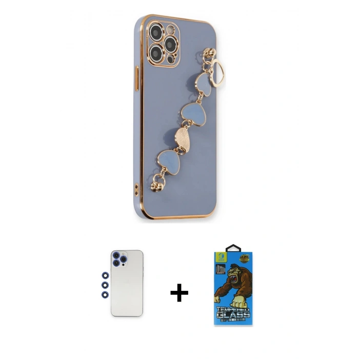 MARSİLYAN™- iPhone 12 Pro Max Kılıf Nova Işık Prime - Siyah 18D Cam Ekran Koruyucu + Shine Kamera Lens - LT