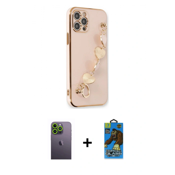 MARSİLYAN™- iPhone 12 Pro Max Kılıf Nova Işık Prime - Siyah 18D Cam Ekran Koruyucu + Yeşil Neon Fosforlu Kamera Lens