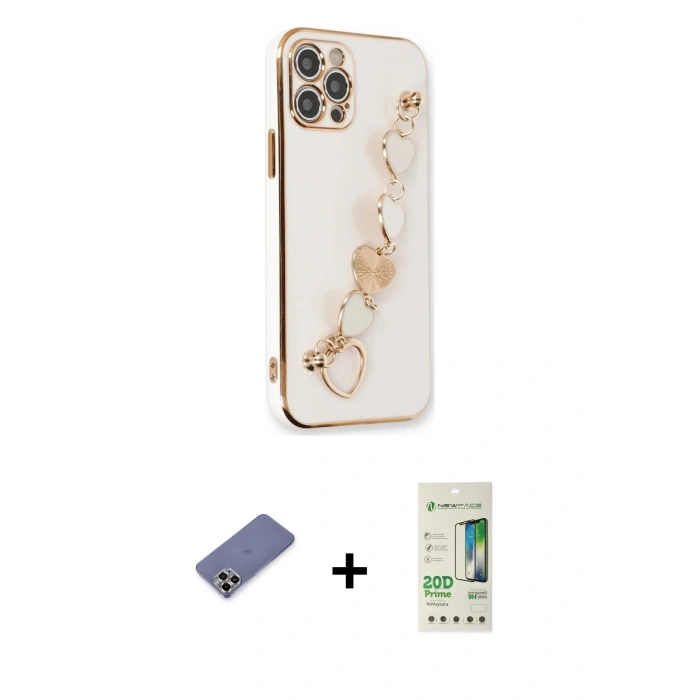 MARSİLYAN™- iPhone 12 Pro Max Kılıf Nova Işık Prime - Siyah 20D Premium Cam Ekran Koruyucu + Gold Metal Kamera Lens Koruma Cam