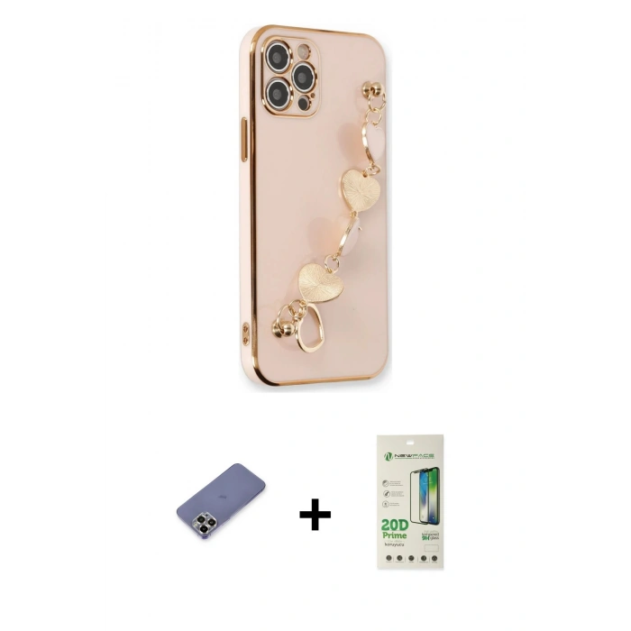 MARSİLYAN™- iPhone 12 Pro Max Kılıf Nova Işık Prime - Siyah 20D Premium Cam Ekran Koruyucu + Gold Metal Kamera Lens Koruma Cam