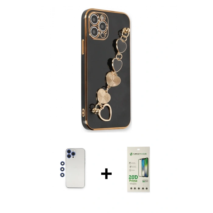 MARSİLYAN™- iPhone 12 Pro Max Kılıf Nova Işık Prime - Siyah 20D Premium Cam Ekran Koruyucu + Shine Kamera Lens - LT