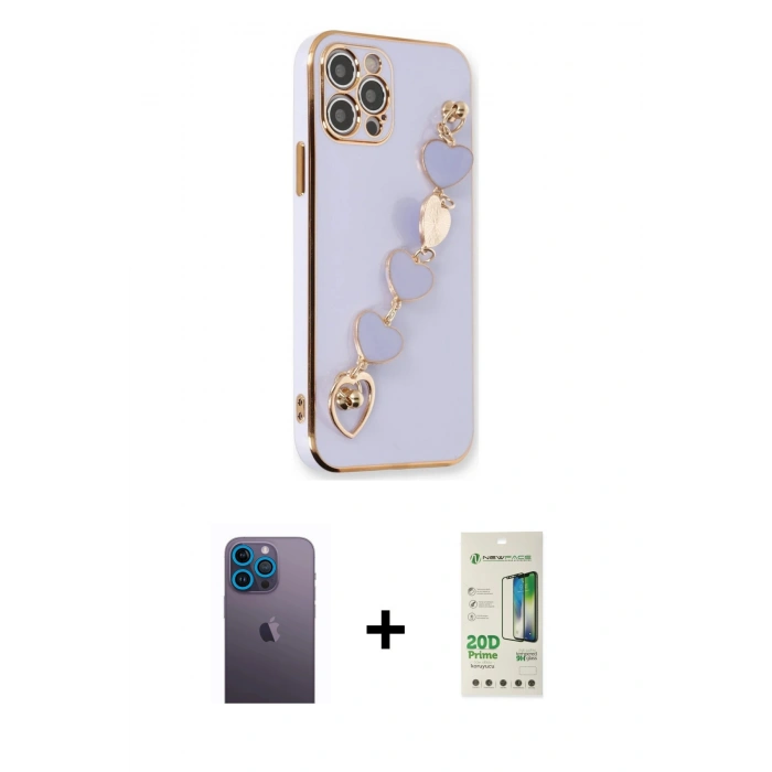 MARSİLYAN™- iPhone 12 Pro Max Kılıf Nova Işık Prime - Siyah 20D Premium Cam Ekran Koruyucu + Neon Fosforlu Kamera Lens - MI