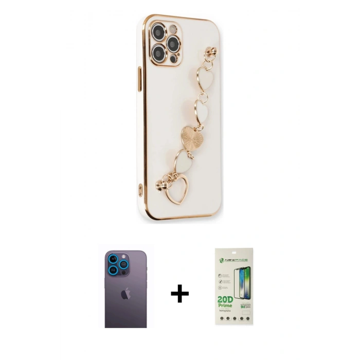 MARSİLYAN™- iPhone 12 Pro Max Kılıf Nova Işık Prime - Siyah 20D Premium Cam Ekran Koruyucu + Neon Fosforlu Kamera Lens - MI