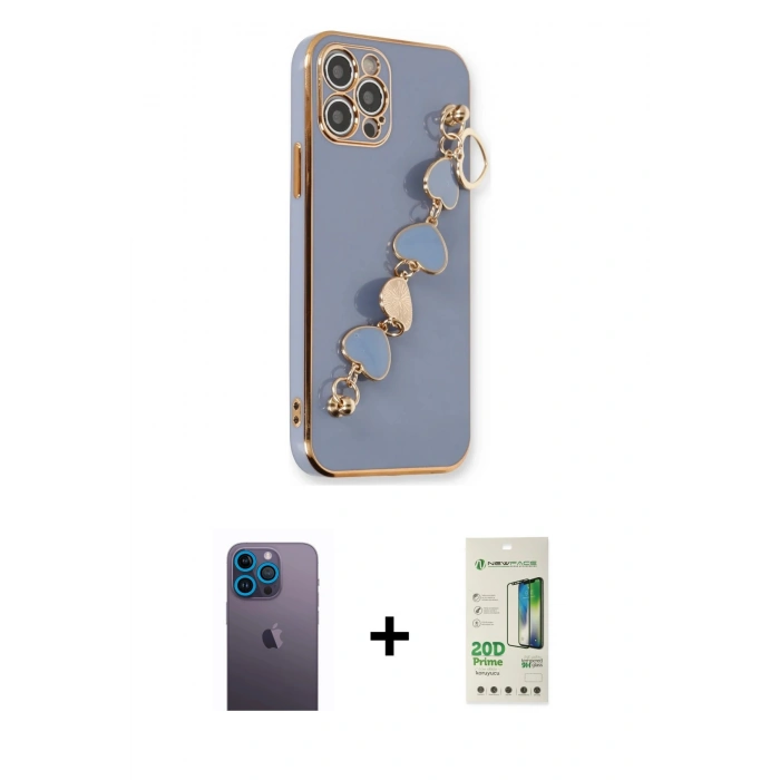 MARSİLYAN™- iPhone 12 Pro Max Kılıf Nova Işık Prime - Siyah 20D Premium Cam Ekran Koruyucu + Neon Fosforlu Kamera Lens - MI