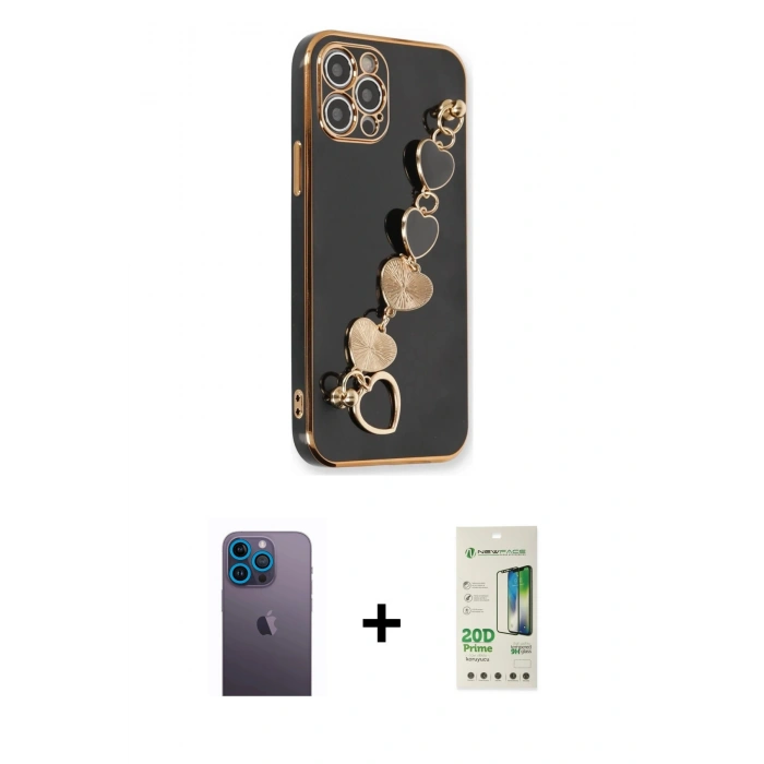 MARSİLYAN™- iPhone 12 Pro Max Kılıf Nova Işık Prime - Siyah 20D Premium Cam Ekran Koruyucu + Neon Fosforlu Kamera Lens - MI