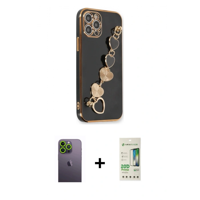 MARSİLYAN™- iPhone 12 Pro Max Kılıf Nova Işık Prime - Siyah 20D Premium Cam Ekran Koruyucu + Neon Fosforlu Kamera Lens - YL