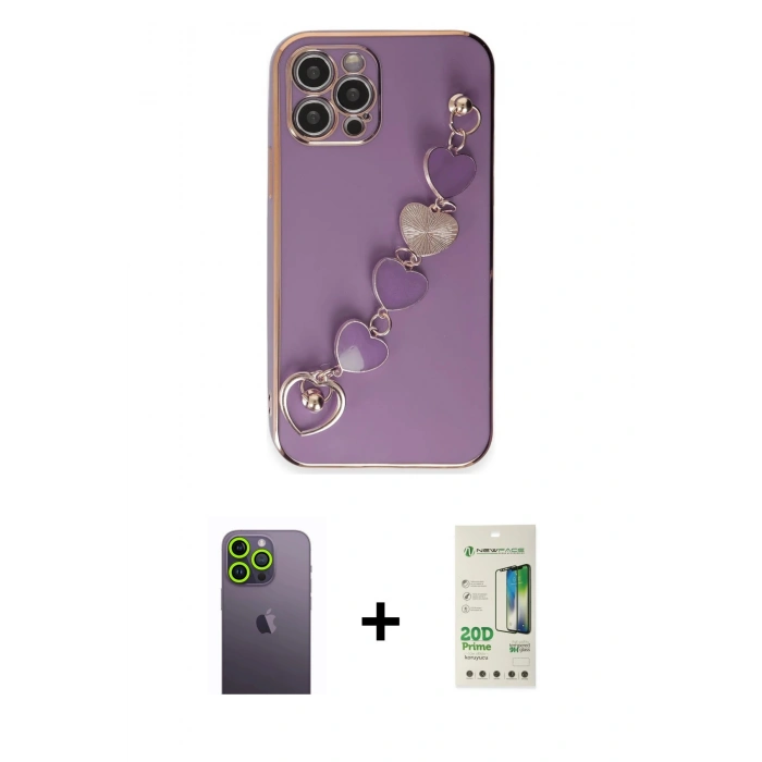 MARSİLYAN™- iPhone 12 Pro Max Kılıf Nova Işık Prime - Siyah 20D Premium Cam Ekran Koruyucu + Neon Fosforlu Kamera Lens - YL