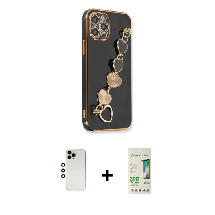 MARSİLYAN™- iPhone 12 Pro Max Kılıf Nova Işık Prime - Siyah 20D Premium Cam Ekran Koruyucu + Shine Kamera Lens - GD