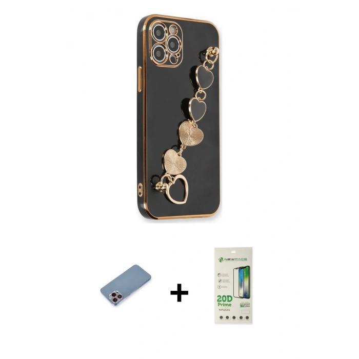MARSİLYAN™- iPhone 12 Pro Max Kılıf Nova Işık Prime - Siyah 20D Premium Cam Ekran Koruyucu + Shine Kamera Lens Koruma Cam - PE