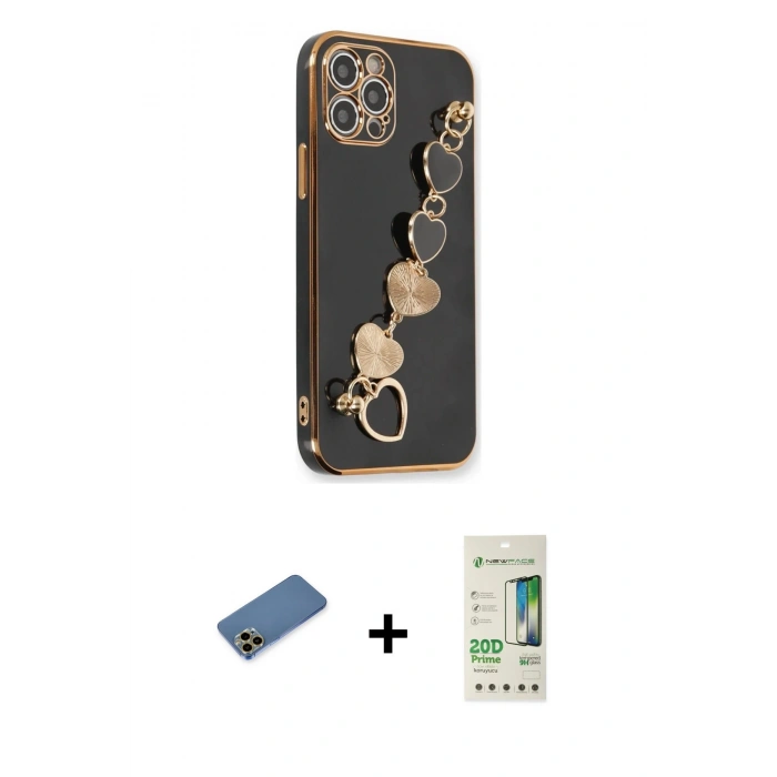 MARSİLYAN™- iPhone 12 Pro Max Kılıf Nova Işık Prime - Siyah 20D Premium Cam Ekran Koruyucu + Shine Kamera Lens Koruma Cam - GD