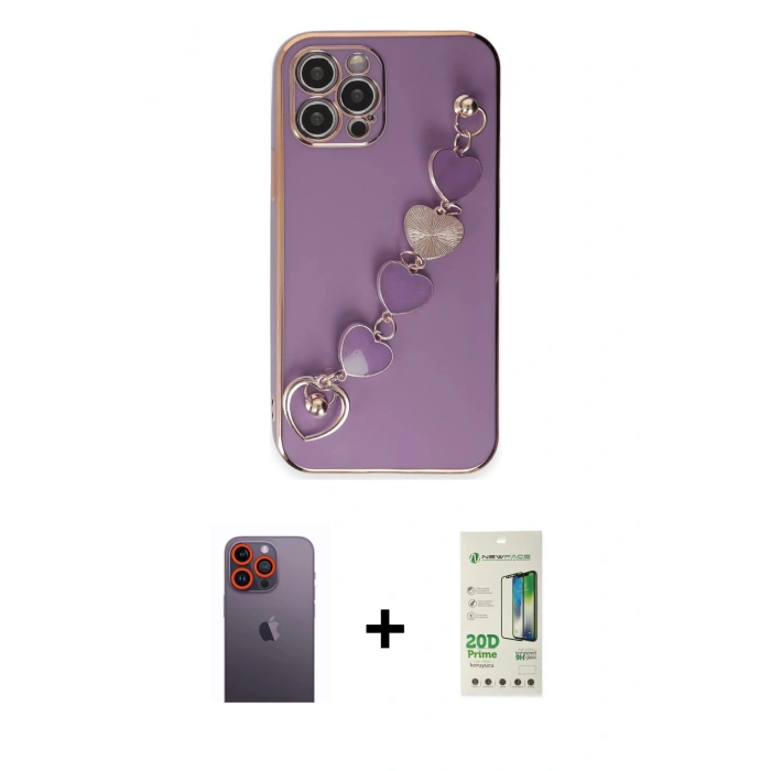 MARSİLYAN™- iPhone 12 Pro Max Kılıf Nova Işık Prime - Siyah 20D Premium Cam Ekran Koruyucu + Neon Fosforlu Kamera Lens - TU