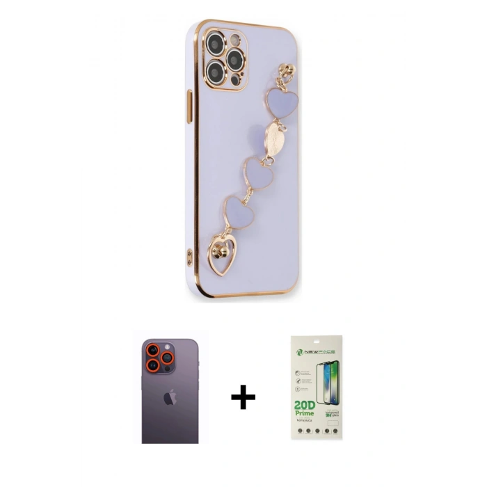 MARSİLYAN™- iPhone 12 Pro Max Kılıf Nova Işık Prime - Siyah 20D Premium Cam Ekran Koruyucu + Neon Fosforlu Kamera Lens - TU