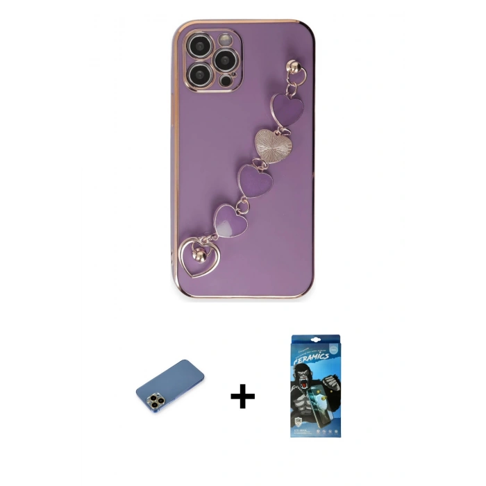 MARSİLYAN™- iPhone 12 Pro Max Kılıf Nova Işık Prime - Siyah 34D Izgaralı Cam + Shine Kamera Lens Koruma Cam - GD