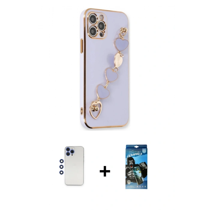 MARSİLYAN™- iPhone 12 Pro Max Kılıf Nova Işık Prime - Siyah 34D Izgaralı Cam + Shine Kamera Lens - LT