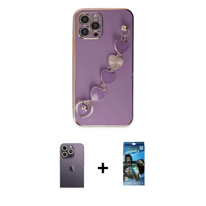 MARSİLYAN™- iPhone 12 Pro Max Kılıf Nova Işık Prime - Siyah 34D Izgaralı Cam + Neon Fosforlu Kamera Lens - BZ