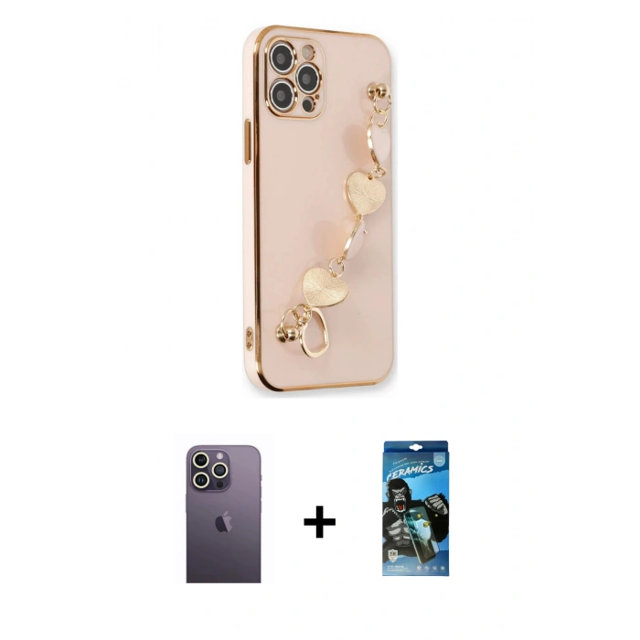 MARSİLYAN™- iPhone 12 Pro Max Kılıf Nova Işık Prime - Siyah 34D Izgaralı Cam + Neon Fosforlu Kamera Lens - BZ