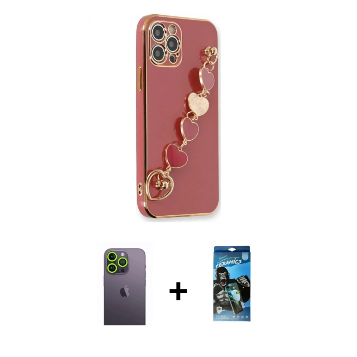 MARSİLYAN™- iPhone 12 Pro Max Kılıf Nova Işık Prime - Siyah 34D Izgaralı Cam + Neon Fosforlu Kamera Lens - YL