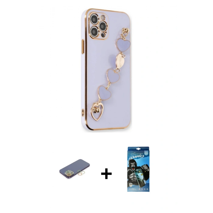 MARSİLYAN™- iPhone 12 Pro Max Kılıf Nova Işık Prime - Siyah 34D Izgaralı Cam + Renkli Kamera Lens Koruma Cam - SI
