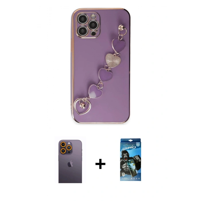 MARSİLYAN™- iPhone 12 Pro Max Kılıf Nova Işık Prime - Siyah 34D Izgaralı Cam + Neon Fosforlu Kamera Lens - SI