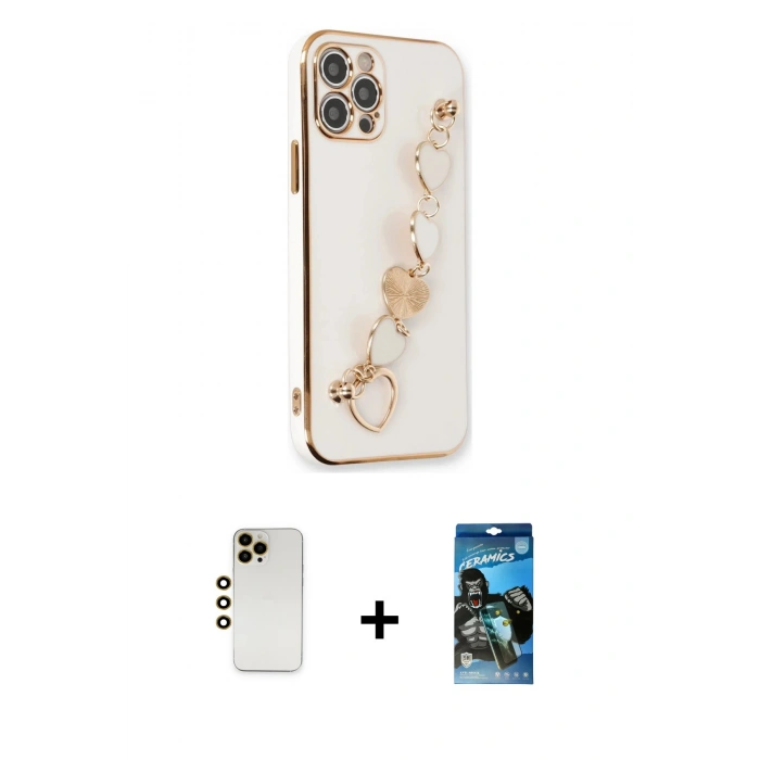 MARSİLYAN™- iPhone 12 Pro Max Kılıf Nova Işık Prime - Siyah 34D Izgaralı Cam + Shine Kamera Lens - GD