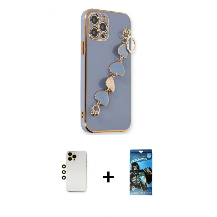 MARSİLYAN™- iPhone 12 Pro Max Kılıf Nova Işık Prime - Siyah 34D Izgaralı Cam + Shine Kamera Lens - GD