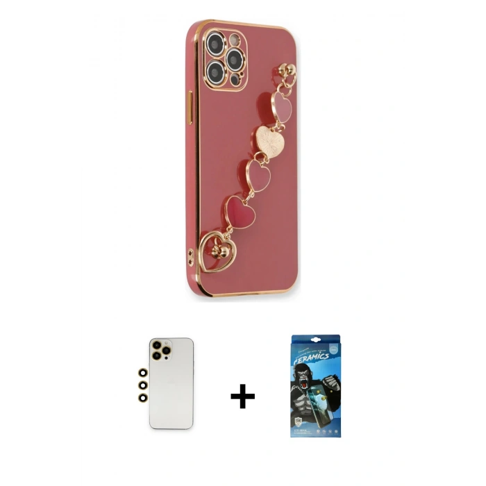 MARSİLYAN™- iPhone 12 Pro Max Kılıf Nova Işık Prime - Siyah 34D Izgaralı Cam + Shine Kamera Lens - GD