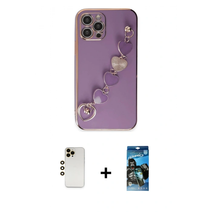 MARSİLYAN™- iPhone 12 Pro Max Kılıf Nova Işık Prime - Siyah 34D Izgaralı Cam + Shine Kamera Lens - GD
