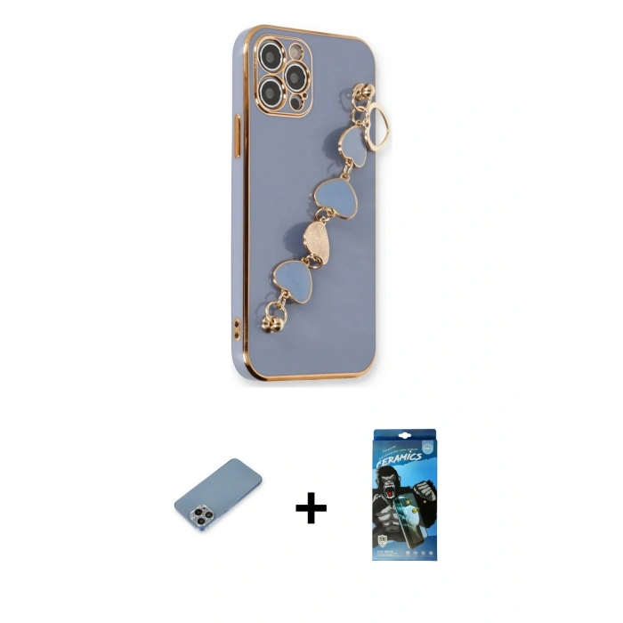 MARSİLYAN™- iPhone 12 Pro Max Kılıf Nova Işık Prime - Siyah 34D Izgaralı Cam + Shine Kamera Lens Koruma Cam - GI