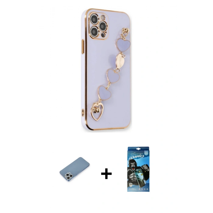 MARSİLYAN™- iPhone 12 Pro Max Kılıf Nova Işık Prime - Siyah 34D Izgaralı Cam + Shine Kamera Lens Koruma Cam - GS