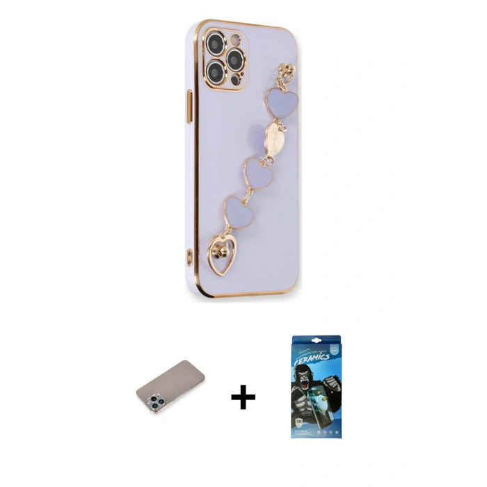 MARSİLYAN™- iPhone 12 Pro Max Kılıf Nova Işık Prime - Siyah 34D Izgaralı Cam + Shine Kamera Lens Koruma Cam - SABE