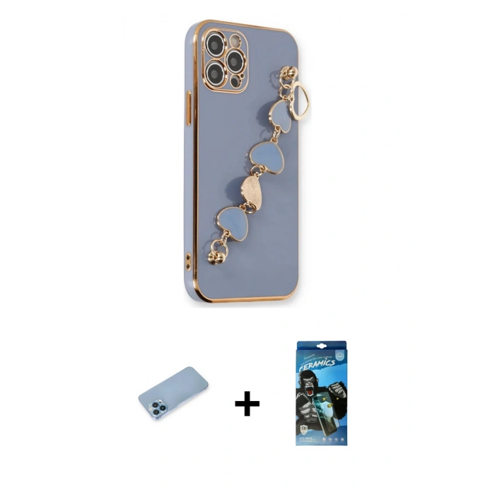 MARSİLYAN™- iPhone 12 Pro Max Kılıf Nova Işık Prime - Siyah 34D Izgaralı Cam + Shine Kamera Lens Koruma Cam - MI