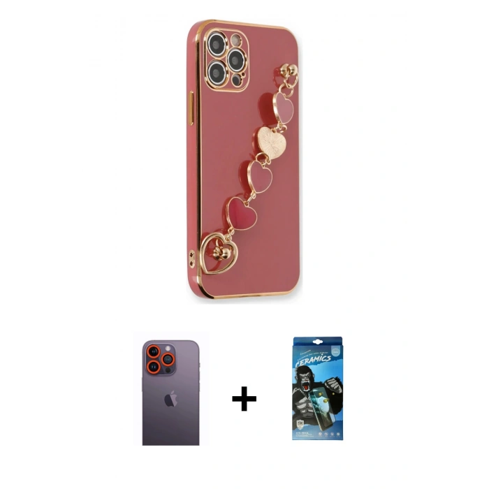 MARSİLYAN™- iPhone 12 Pro Max Kılıf Nova Işık Prime - Siyah 34D Izgaralı Cam + Neon Fosforlu Kamera Lens - TU