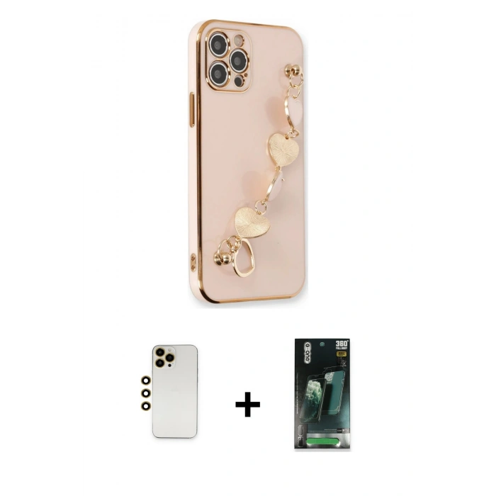 MARSİLYAN™- iPhone 12 Pro Max Kılıf Nova Işık Prime - Siyah 360 Mat Full Body Arka Koruyucu + Gold Shine Kamera Lens