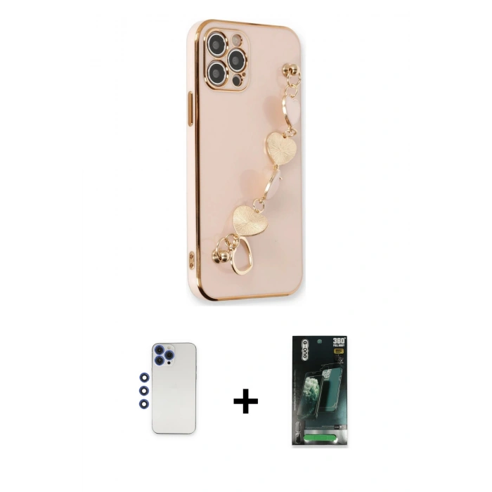 MARSİLYAN™- iPhone 12 Pro Max Kılıf Nova Işık Prime - Siyah 360 Mat Full Body Arka Koruyucu + Lacivert Shine Kamera Lens