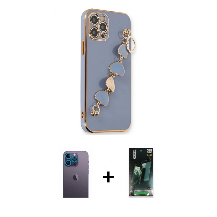 MARSİLYAN™- iPhone 12 Pro Max Kılıf Nova Işık Prime - Siyah 360 Mat Full Body Arka Koruyucu + Neon Fosforlu Kamera Lens - MI
