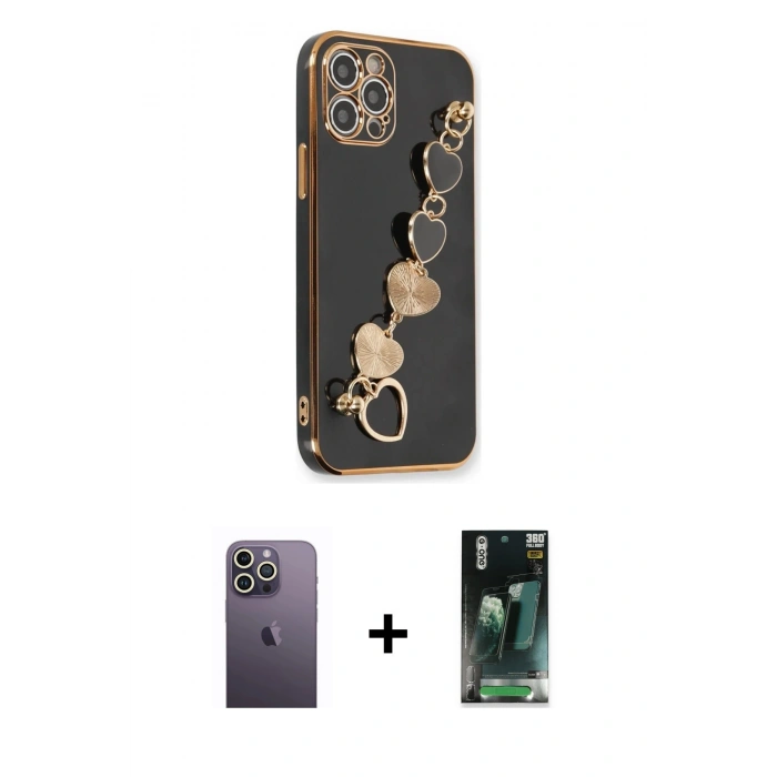 MARSİLYAN™- iPhone 12 Pro Max Kılıf Nova Işık Prime - Siyah 360 Mat Full Body Arka Koruyucu + Neon Fosforlu Kamera Lens - BZ