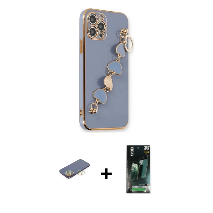 MARSİLYAN™- iPhone 12 Pro Max Kılıf Nova Işık Prime - Siyah 360 Mat Full Body Arka Koruyucu + Renkli Kamera Lens Koruma Cam - SI